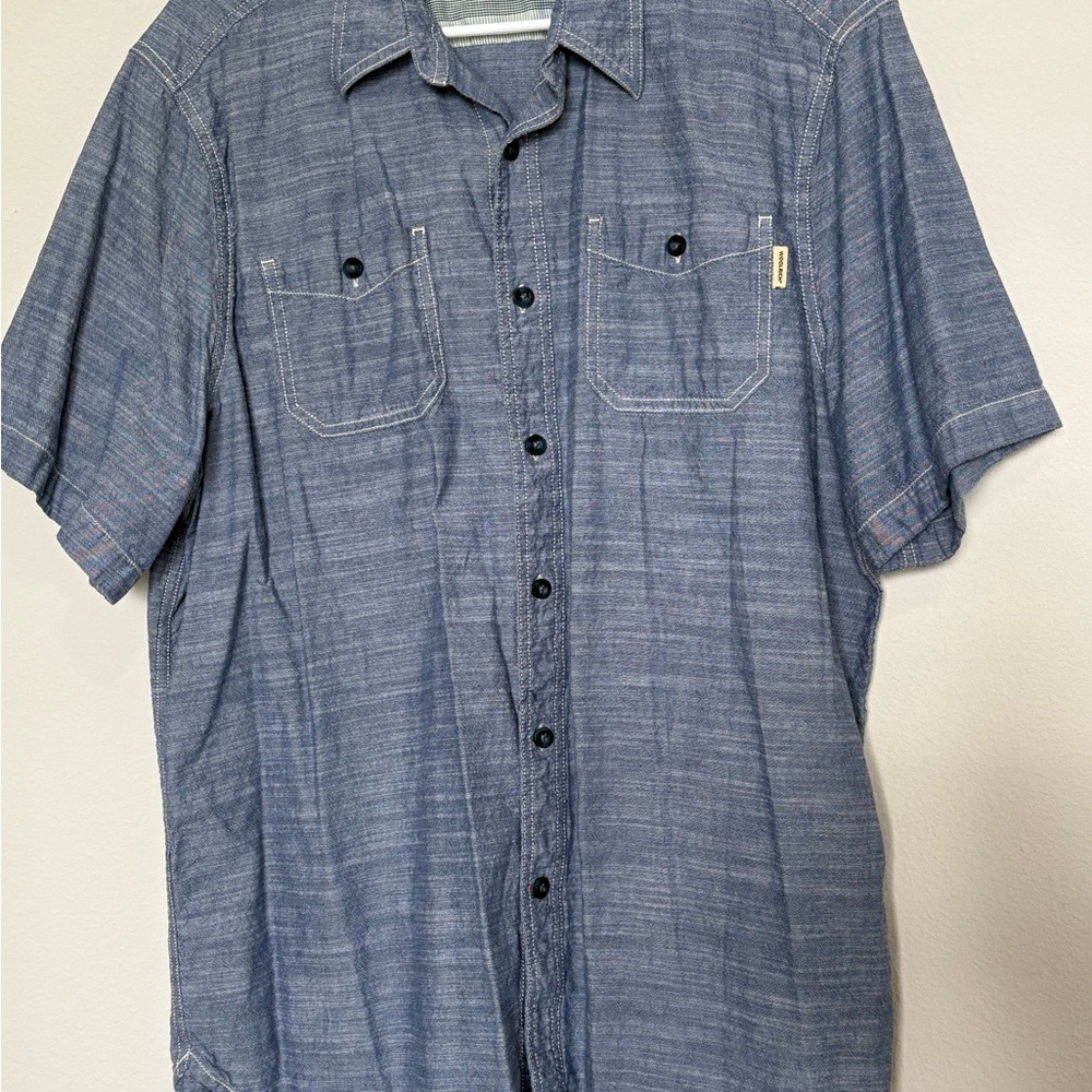 #027 Woolrich Vintage Men's LX Blue Button-Up Shirt “ denim Look “